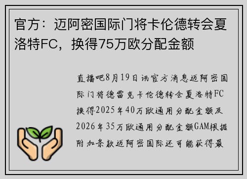 官方:迈阿密国际门将卡伦德转会夏洛特FC,换得75万欧分配金额 官方:迈阿密国际门将卡伦德转会夏洛特FC,换得75万欧分配金额