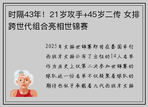 时隔43年!21岁攻手+45岁二传 女排跨世代组合亮相世锦赛 时隔43年!21岁攻手+45岁二传 女排跨世代组合亮相世锦赛